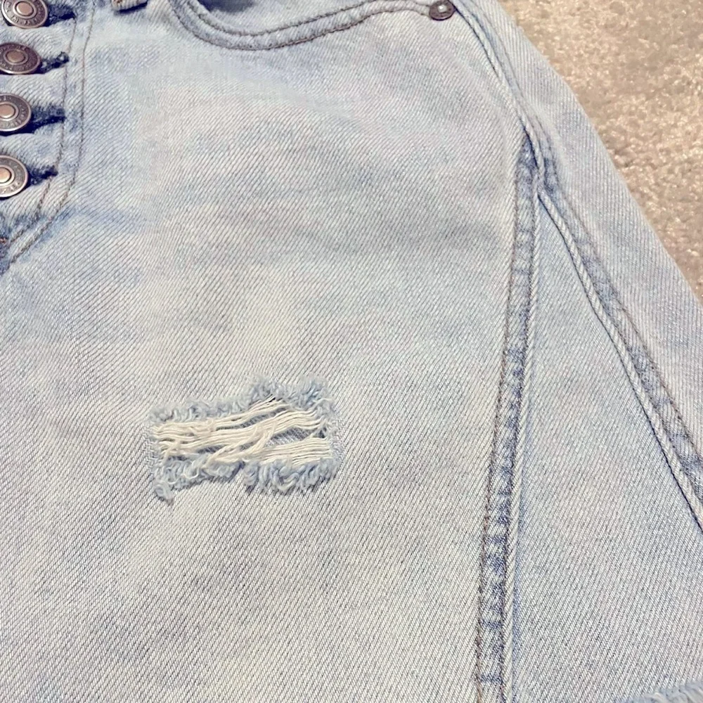 Free People Light Blue Distressed Mini Skirt